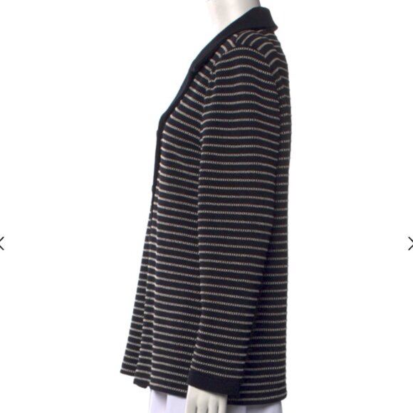 St. John Striped Navy button front cardigan - Picture 2 of 7